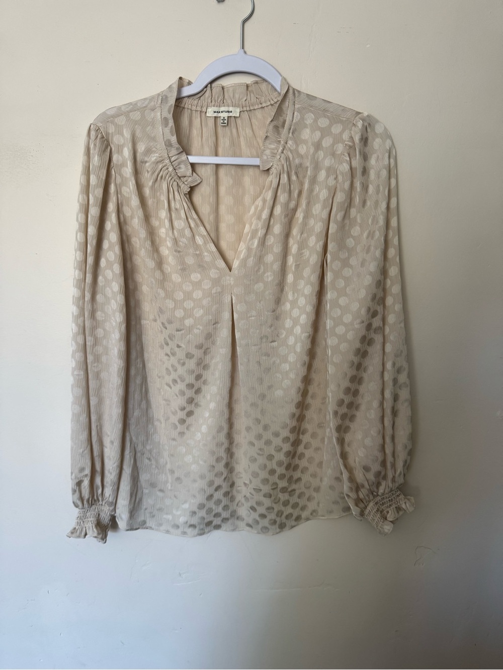 Cream Polka Dot V-Neck Blouse